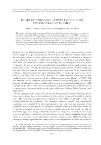 Homo Reciprocans: Survey Evidence on Behavioural Outcomes*