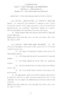 Occupations Code Chapter 2030. Texas-Bred Horses And
