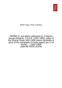 PAPERS Of, and Letters Addressed To, Frederick George Edwards, FRAM