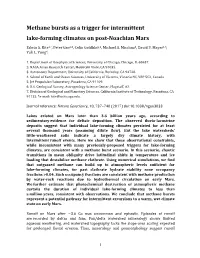 Methane Bursts As a Trigger for Intermittent Lake-Forming Climates on Post-Noachian Mars