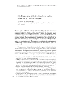 On Dispensing with Q?: Goodacre on the Relation of Luke to Matthew