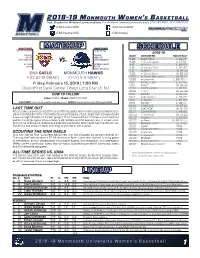2018-19 Monmouth Women's Basketball Monmouth Team High/Low Analysis (As of Feb 13, 2019) All Games