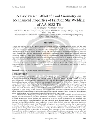 A Review on Effect of Tool Geometry on Mechanical Properties of Friction Stir Welding of AA 6082-T6 Mr