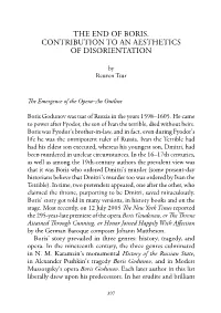 The End of Boris. Contribution to an Aesthetics of Disorientation