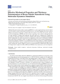 Effective Mechanical Properties and Thickness Determination of Boron Nitride Nanosheets Using Molecular Dynamics Simulation