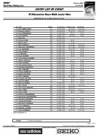 ENTRY LIST by EVENT 10 Kilometres Race Walk Junior Men
