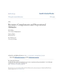 Recursive Complements and Propositional Attitudes Jill De Villiers Smith College, Jdevilli@Smith.Edu