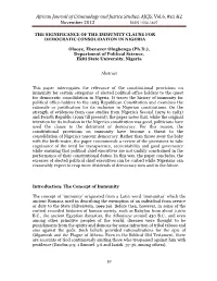 The Significance of the Immunity Clause for Democratic Consolidation in Nigeria