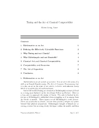 Turing and the Art of Classical Computability