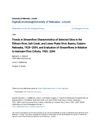 Trends in Streamflow Characteristics of Selected Sites in the Elkhorn