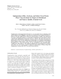 Optimization of Rice, Soybean, and Yellow Sweet Potato Flour Concentrations for Improved Nutritional and Sensory Quality of Infant Food