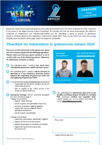 Checklist for Submission to Gamescom Award 2020