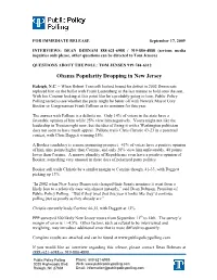 Obama Popularity Dropping in New Jersey