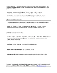Ethanol Fermentation from Food Processing Waste