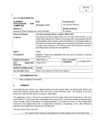 Item No. 2 F CITY of WESTMINSTER PLANNING APPLICATIONS SUB- COMMITTEE Date 29 October 2019 Classification for General Release Re