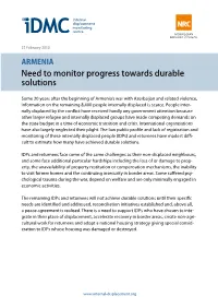 Armenia: Need to Monitor Progress Towards Durable Solutions