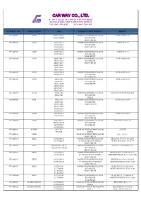 Carway Product List for Window Regulator