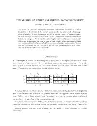 HIERARCHIES of BELIEF and INTERIM RATIONALIZABILITY 11 (·),T Is a Type Ti in a Type Space T Which Generates Ri