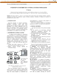 Overview of Distributed Control Systems Formalisms 253