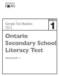OSSLT Sample Test Booklet 1 2012