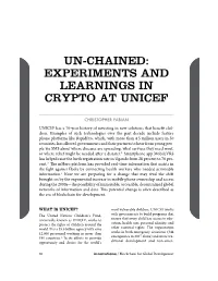 Un-Chained: Experiments and Learnings in Crypto at Unicef