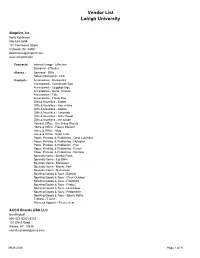 Vendor List Lehigh University