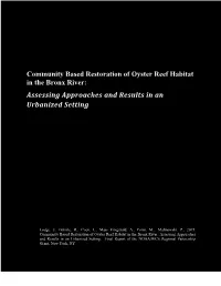 Community Based Restoration of Oyster Reef Habitat in the Bronx River: Assessing Approaches and Results in an Urbanized Setting