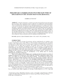 Preliminary Considerations Upon the Main Types of Speleosites in the Apuseni Mountains (Romania)