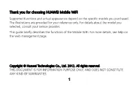 Thank You for Choosing HUAWEI Mobile Wifi Supported Functions and Actual Appearance Depend on the Specific Models You Purchased