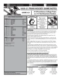 2020-21 Friar Hockey Game Notes