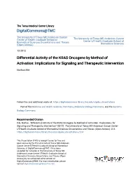 Differential Activity of the KRAS Oncogene by Method of Activation: Implications for Signaling and Therapeutic Intervention