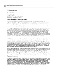 PROGRAM NOTES Joseph Haydn Cello Concerto in C Major, Hob
