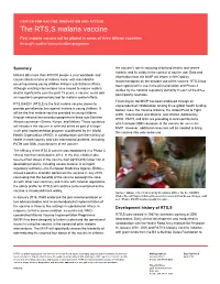RTS,S Malaria Vaccine First Malaria Vaccine Will Be Piloted in Areas of Three African Countries Through Routine Immunization Programs