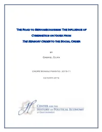 The Road to Servomechanisms: the Influence of Cybernetics on Hayek From