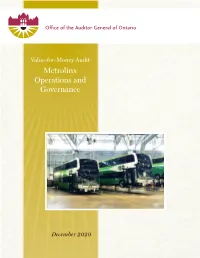 Value-For-Money Audit: Metrolinx Operations and Governance (2020)