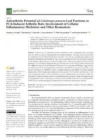 Antiarthritic Potential of Calotropis Procera Leaf Fractions in FCA-Induced Arthritic Rats: Involvement of Cellular Inﬂammatory Mediators and Other Biomarkers