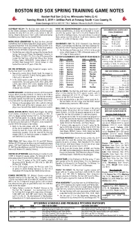 BOSTON RED SOX SPRING TRAINING GAME NOTES Boston Red Sox (3-5) Vs