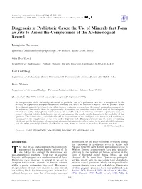 Diagenesis in Prehistoric Caves: the Use of Minerals That Form in Situ to Assess the Completeness of the Archaeological Record