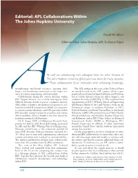 Editorial: APL Collaborations Within the Johns Hopkins University