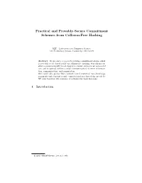 Practical and Provably-Secure Commitment Schemes from Collision-Free Hashing