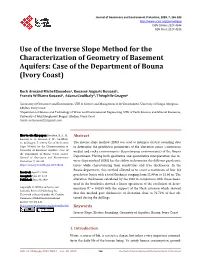 Use of the Inverse Slope Method for the Characterization of Geometry of Basement Aquifers: Case of the Department of Bouna (Ivory Coast)