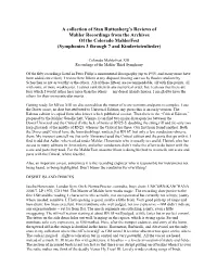 A Collection of Stan Ruttenberg's Reviews of Mahler Recordings From