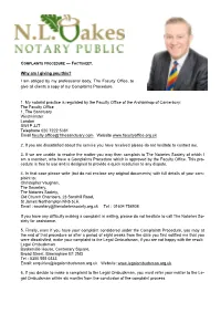 Complaints Procedure — Factsheet