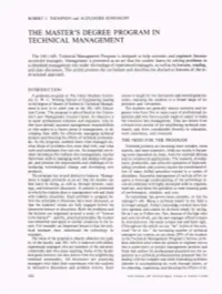 The Master's Degree Program in Technical Management Middle- Or Top-Level Technical Supervisors