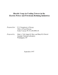 Biocide Usage in Cooling Towers in the Electric Power and Petroleum Refining Industries