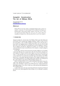 Compiler Construction the Art of Niklaus Wirth