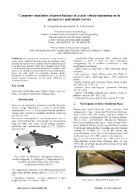 Computer Simulation of Power Balance of a Solar Vehicle Depending on Its Parameters and Outside Factors