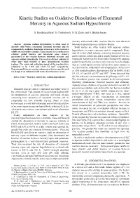 Kinetic Studies on Oxidative Dissolution of Elemental Mercury in Aqueous Sodium Hypochlorite