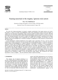 Naming Materials in the Magma/Igneous Rock System
