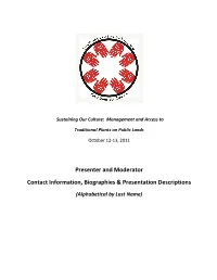 Presenter and Moderator Contact Information, Biographies & Presentation Descriptions
